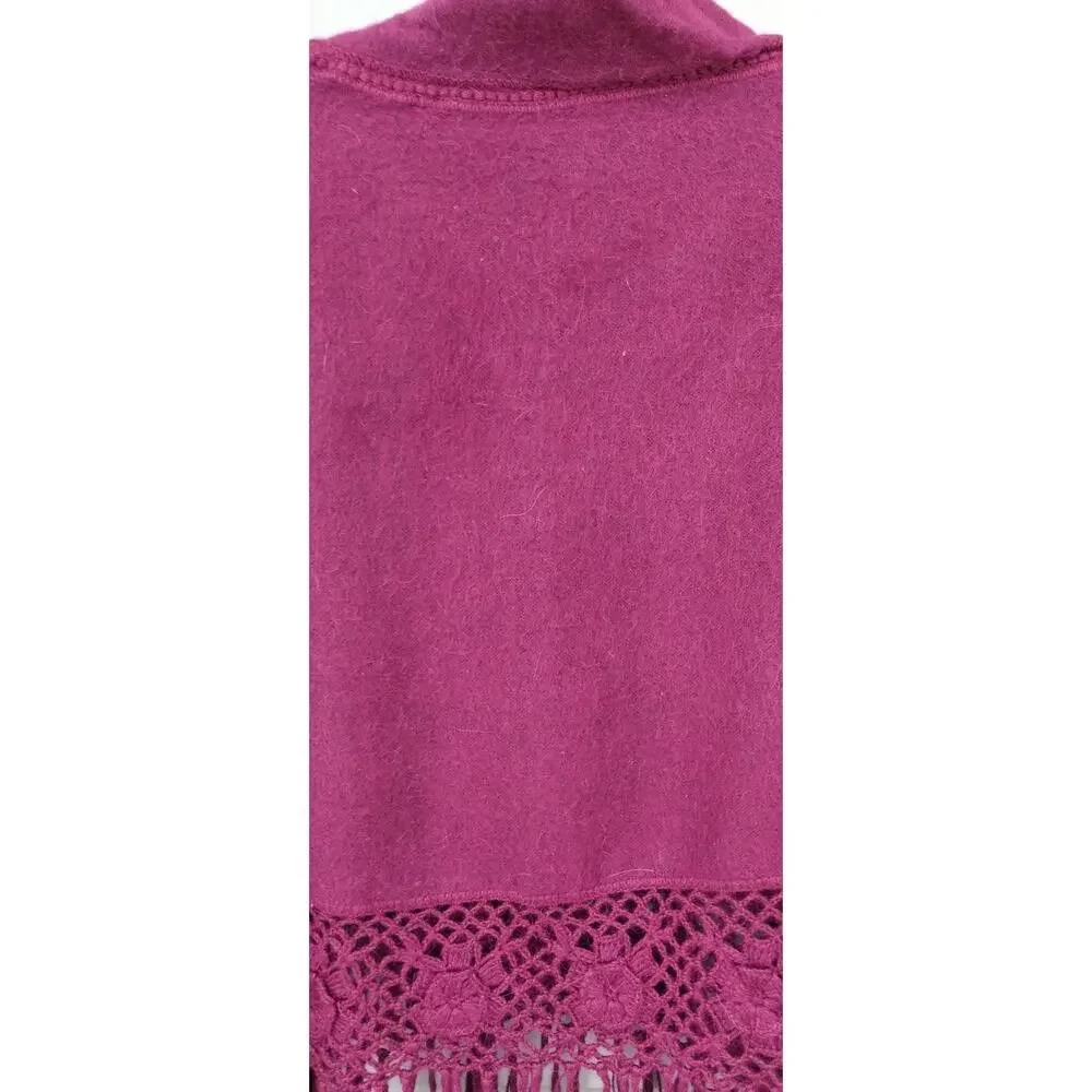 Alpaca Peru Diana Poncho Cloak Cape Crochet Fringe Brushed Rustic Burgundy O/S